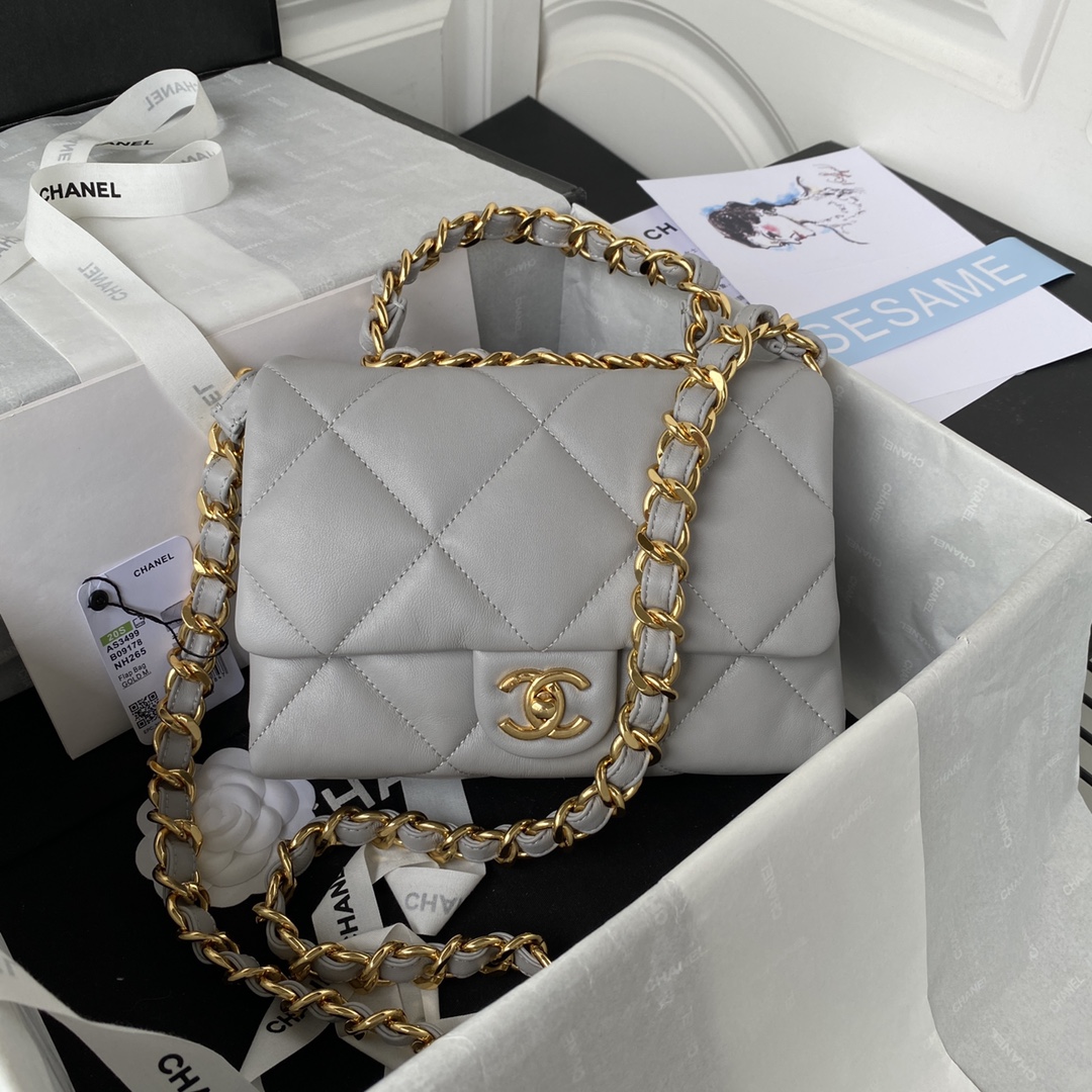 Chanel AS3499 Leather Chain Bag Grey