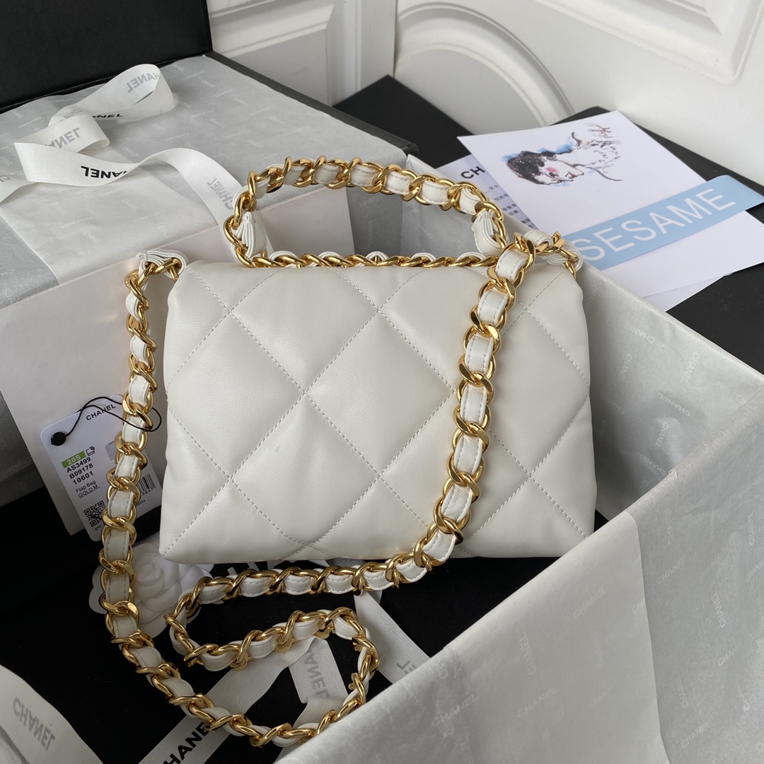 Chanel AS3499 Leather Chain Bag White