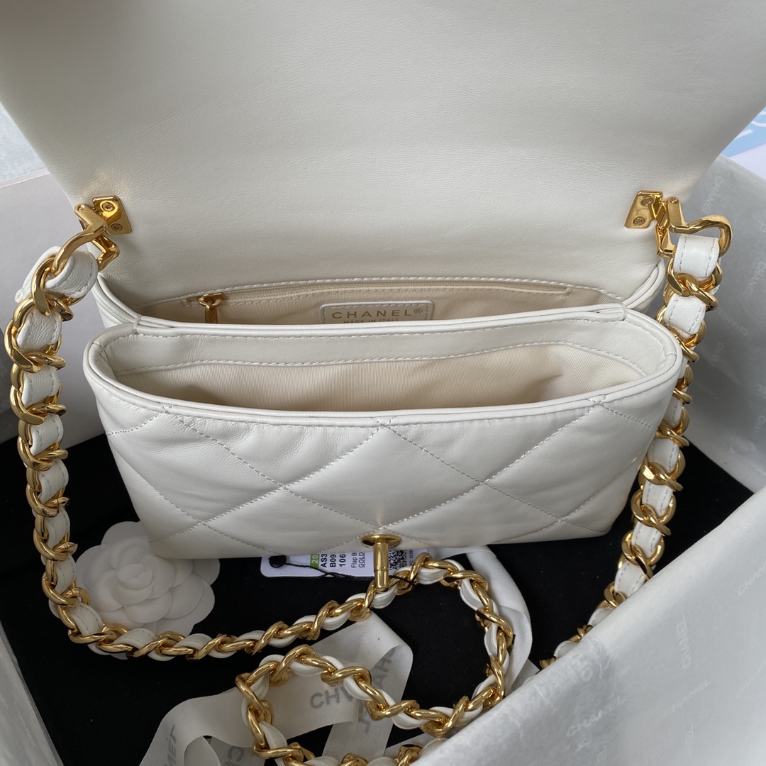 Chanel AS3499 Leather Chain Bag White