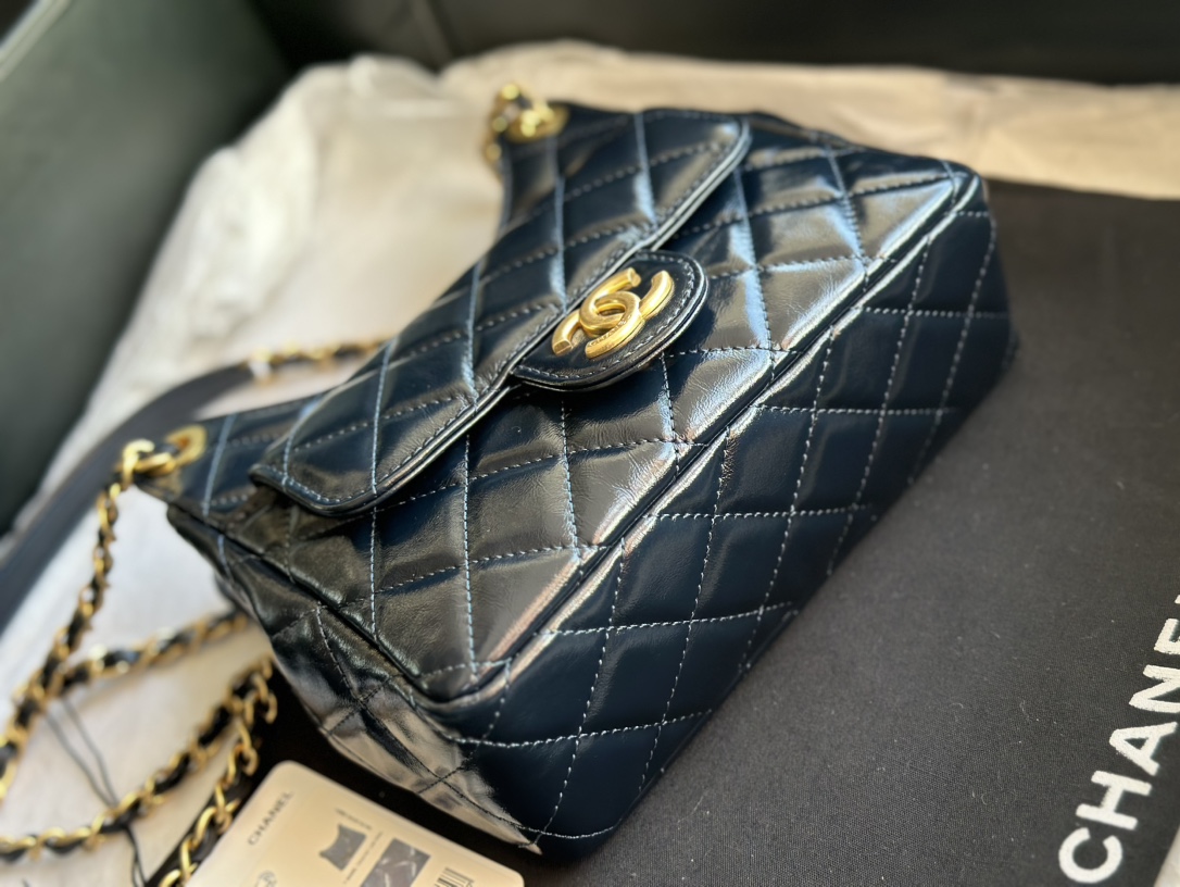 Chanel AS3710 Small HoBo Bag Shiny Crumpled Calfskin Gold-Tone Metal Blue