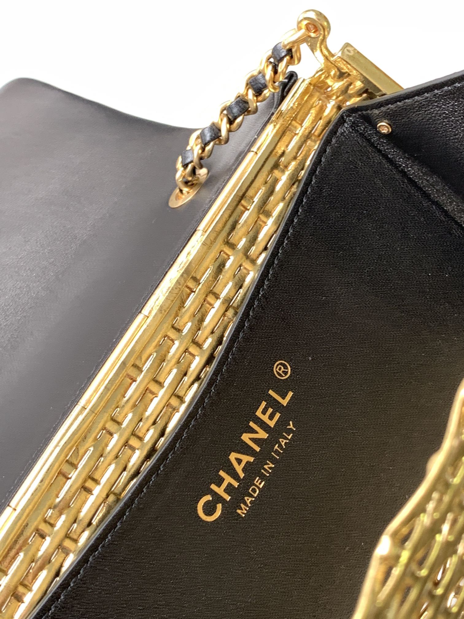 Chanel AS3713 Small Evening Bag in Lambskin Gold Metal Black Gold