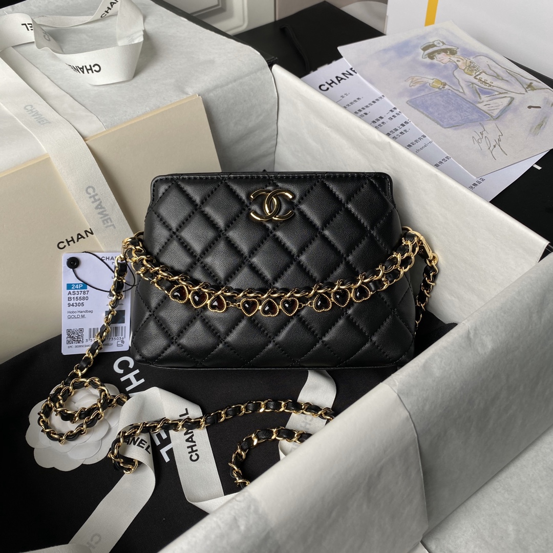 Chanel AS3787 24P Hobo Bag Black