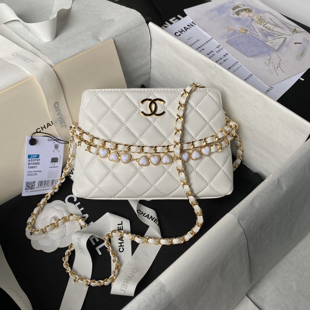 Chanel AS3787 24P Hobo Bag White