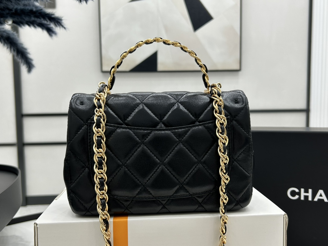 Chanel AS4023 Small Flap Bag With Top Handle Shiny Lambskin Gold-Tone Metal Black