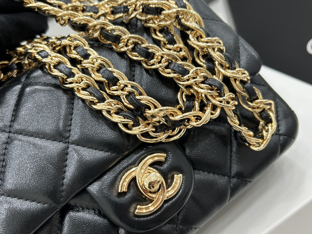 Chanel AS4023 Small Flap Bag With Top Handle Shiny Lambskin Gold-Tone Metal Black