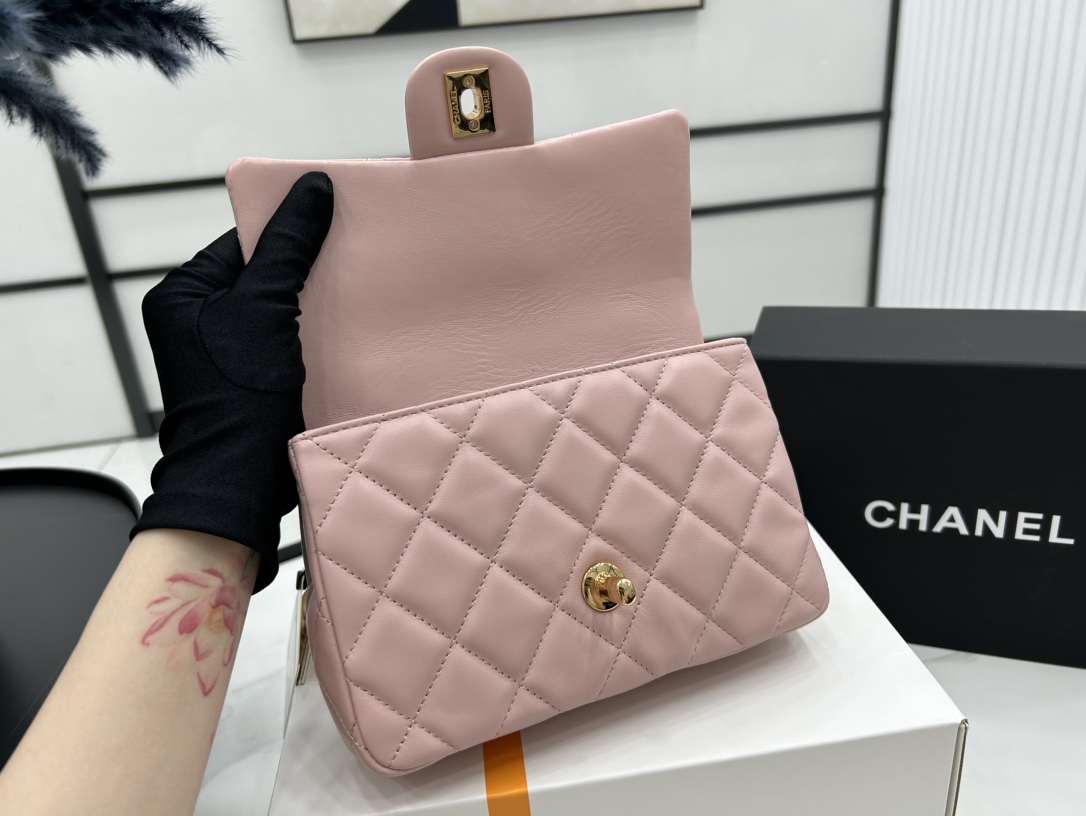 Chanel AS4023 Small Flap Bag With Top Handle Shiny Lambskin Gold-Tone Metal Pink