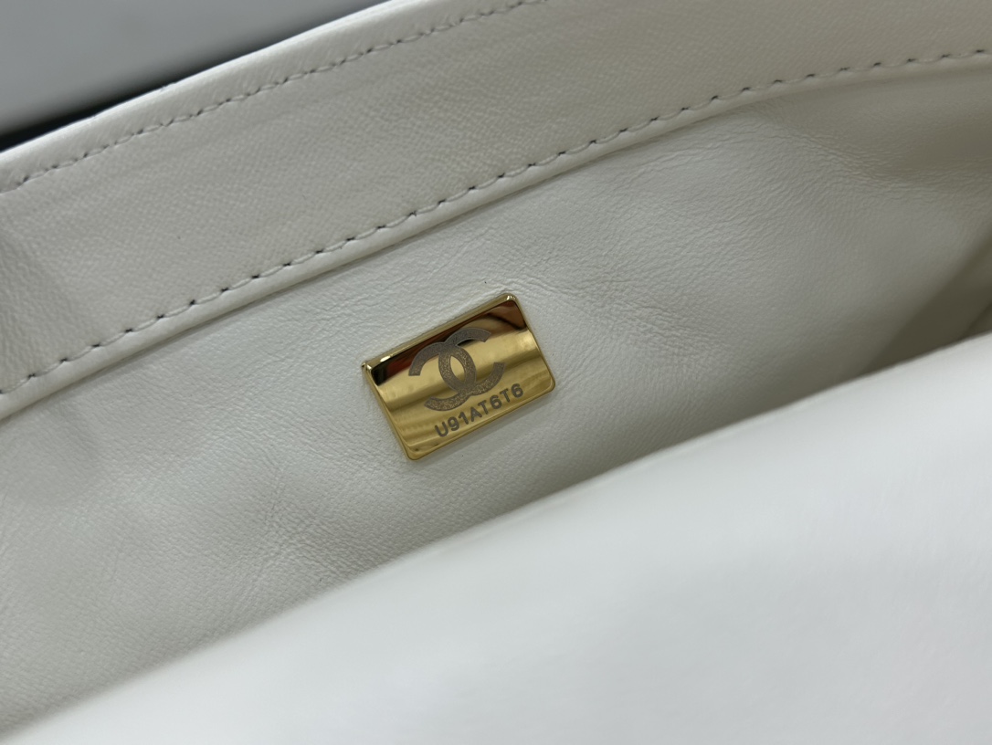 Chanel AS4023 Small Flap Bag With Top Handle Shiny Lambskin Gold-Tone Metal White