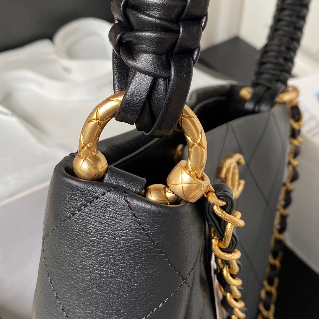 Chanel AS4210 Hobo Bag Calfskin Black with Gold