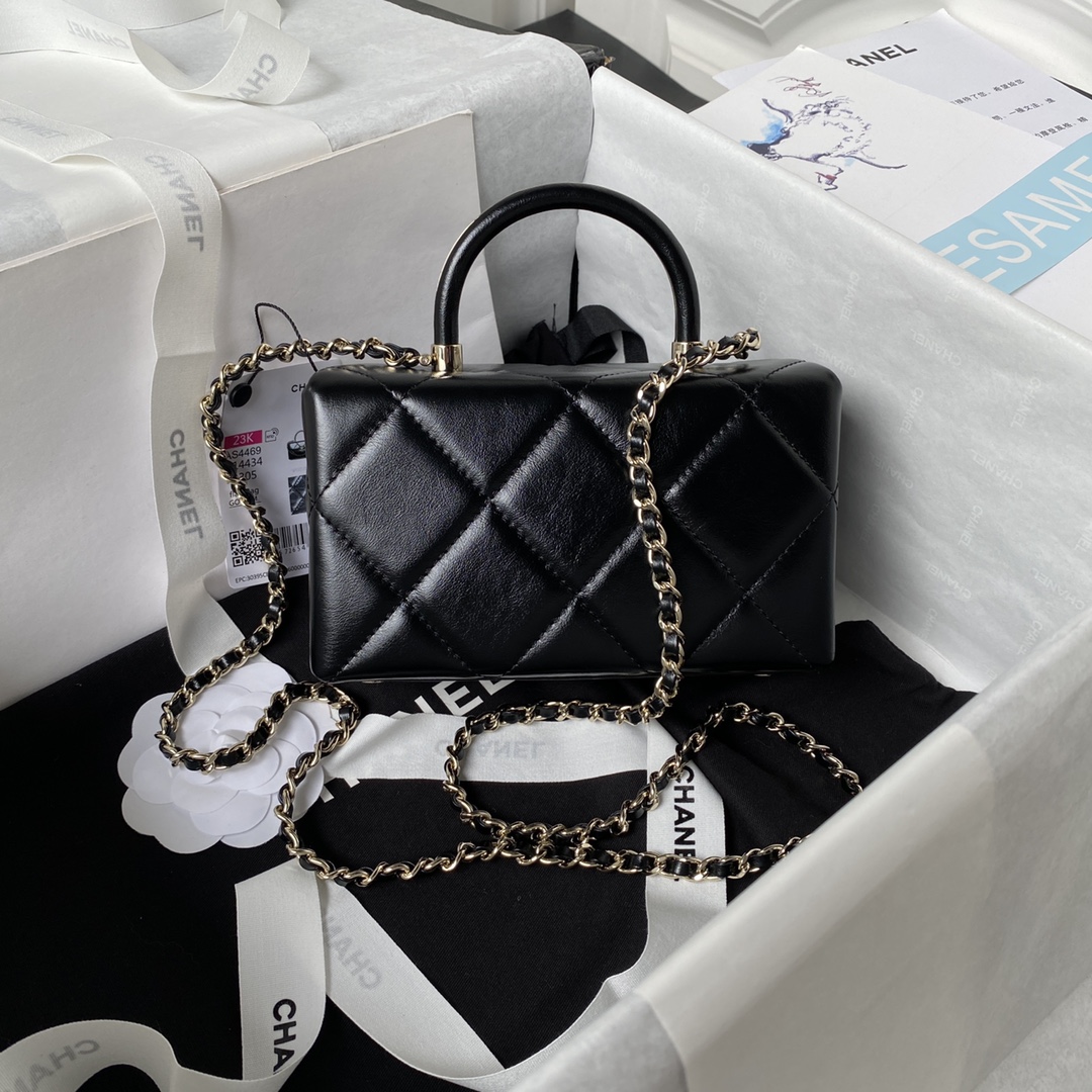 Chanel AS4469 Chanel Mini Box Bag in Shiny Calfskin Black