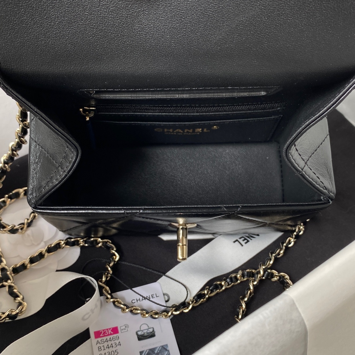 Chanel AS4469 Chanel Mini Box Bag in Shiny Calfskin Black