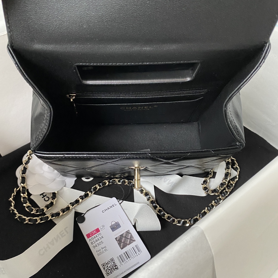 Chanel AS4470 Chanel Large Box Bag in Shiny Calfskin Black