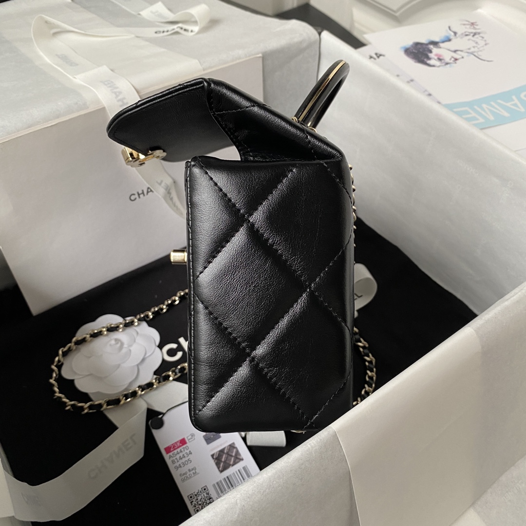 Chanel AS4470 Chanel Large Box Bag in Shiny Calfskin Black