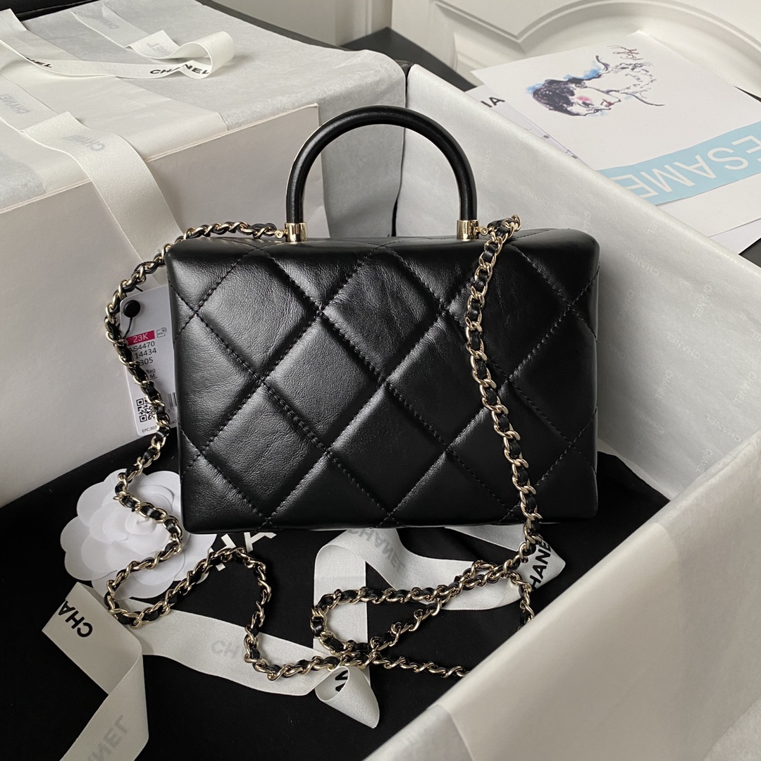 Chanel AS4470 Chanel Large Box Bag in Shiny Calfskin Black