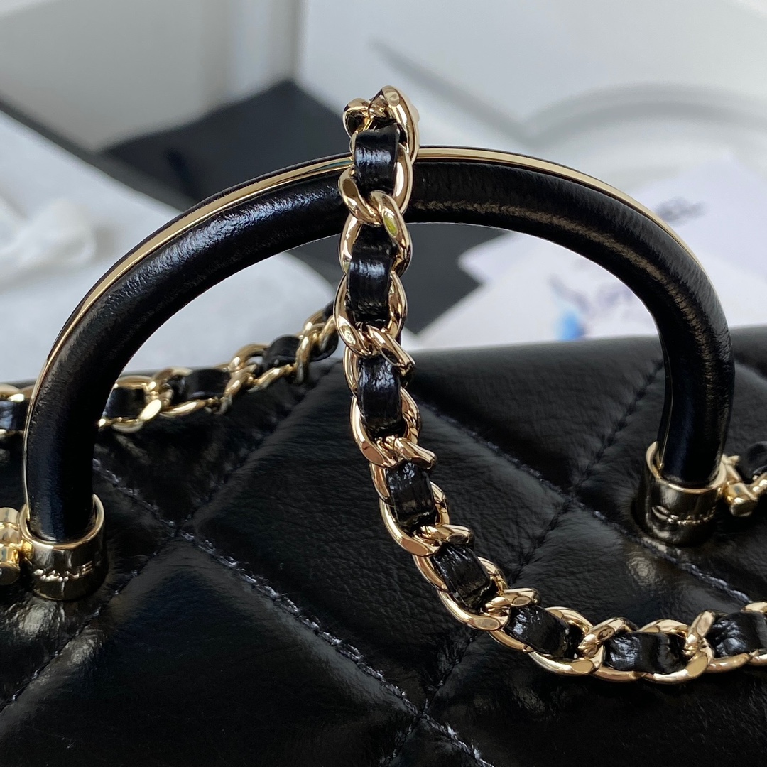 Chanel AS4471 Matelasse Box Bag in Shiny Calfskin Black