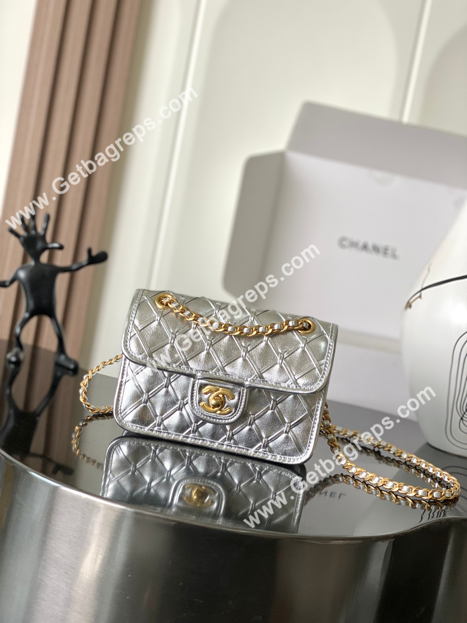 Chanel AS4797 Mini Flap Bag Silver