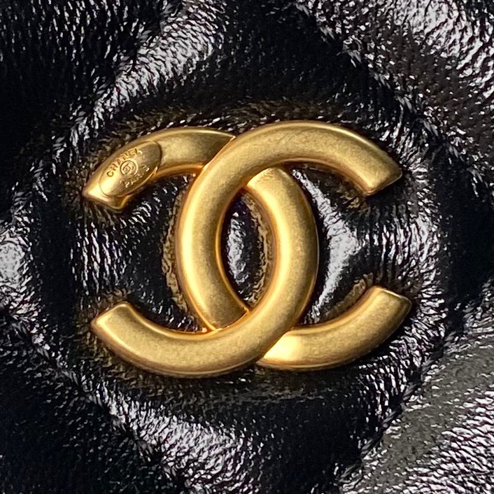 Chanel AS4922  Small Hobo Bag Shiny lambskin  Gold Tone Metal Black