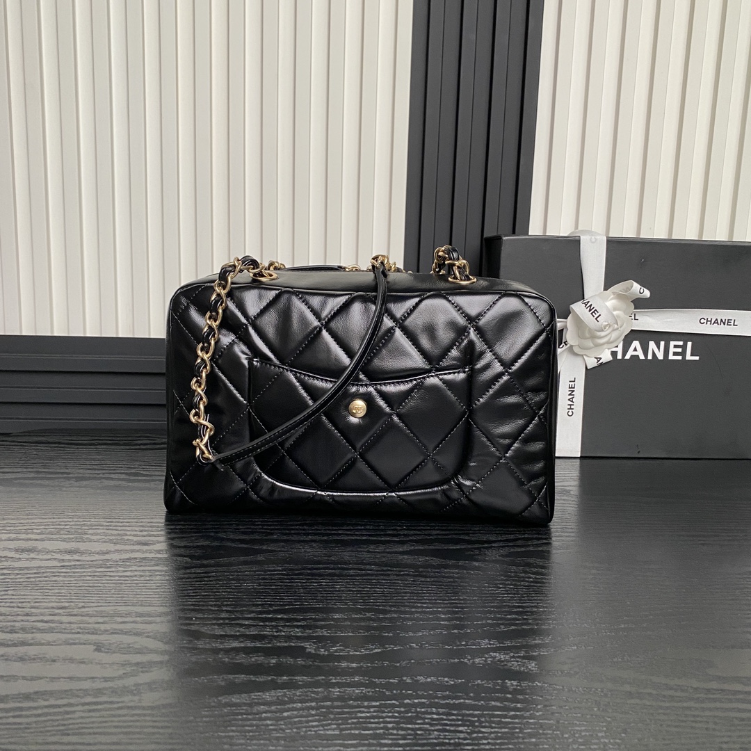 Chanel AS4933 Bowling Bag Shiny Crumpled Lambskin Gold-Tone Metal Black