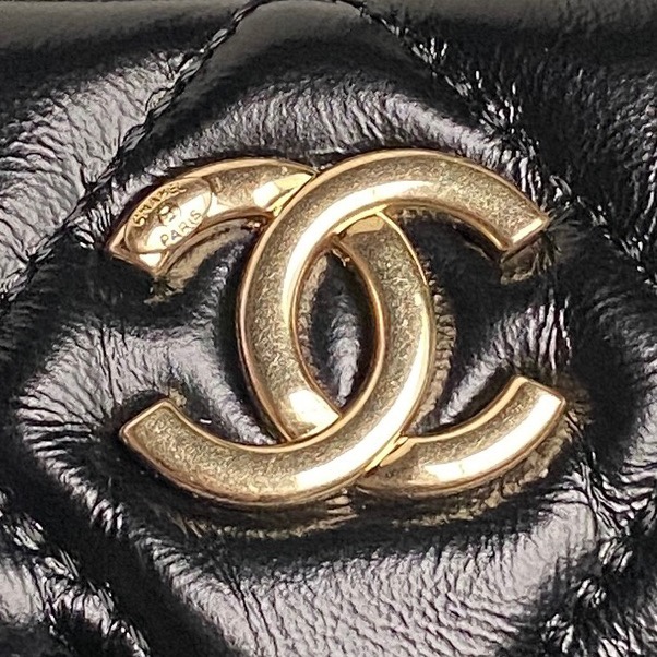 Chanel AS4933 Bowling Bag Shiny Crumpled Lambskin Gold-Tone Metal Black