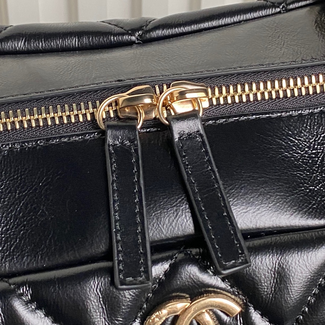 Chanel AS4933 Bowling Bag Shiny Crumpled Lambskin Gold-Tone Metal Black