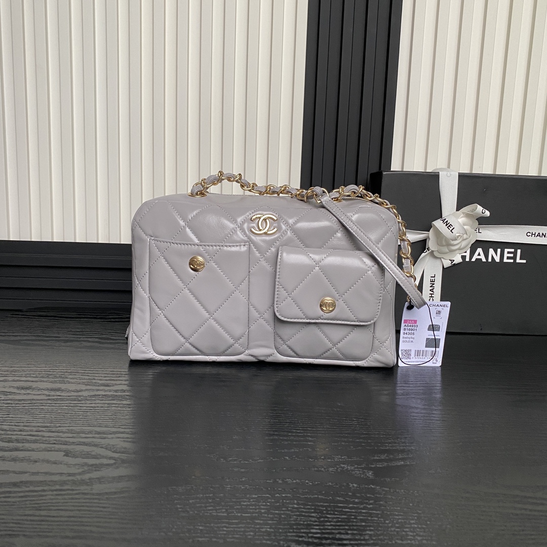 Chanel AS4933 Bowling Bag Shiny Crumpled Lambskin Gold-Tone Metal Gary