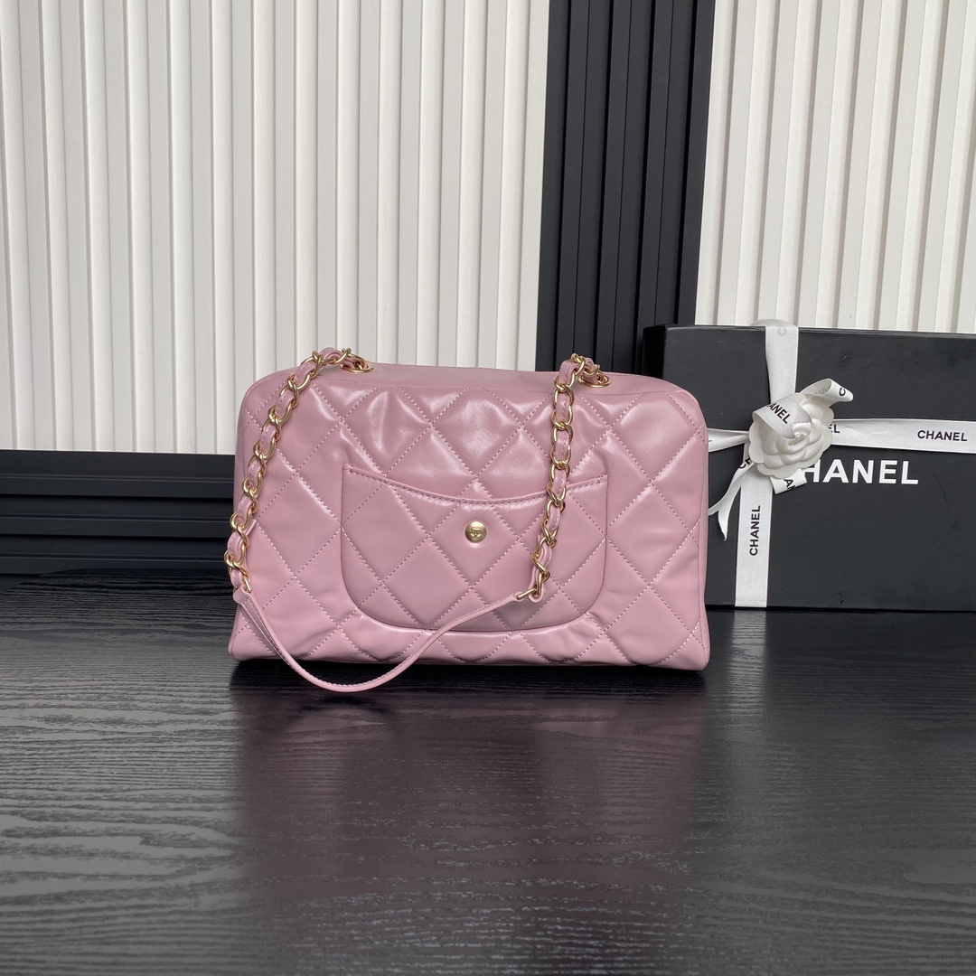 Chanel AS4933 Bowling Bag Shiny Crumpled Lambskin Gold-Tone Metal Pink