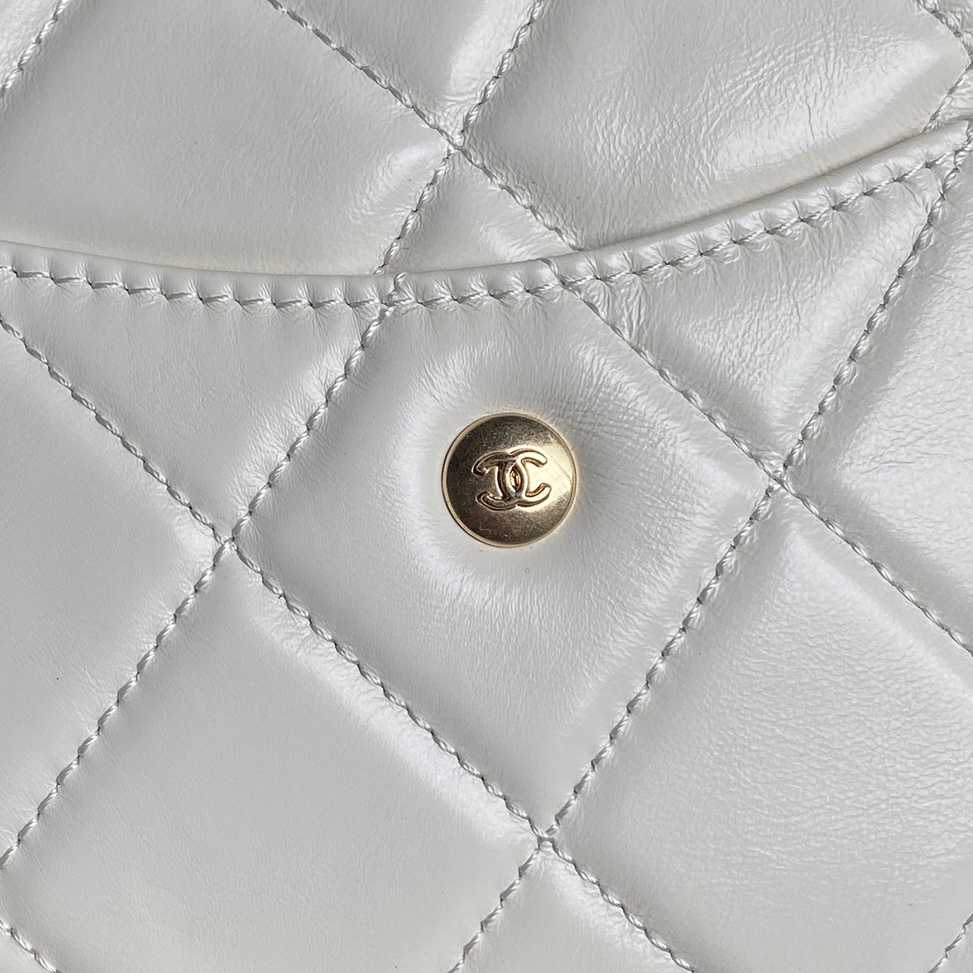 Chanel AS4933 Bowling Bag Shiny Crumpled Lambskin Gold-Tone Metal White