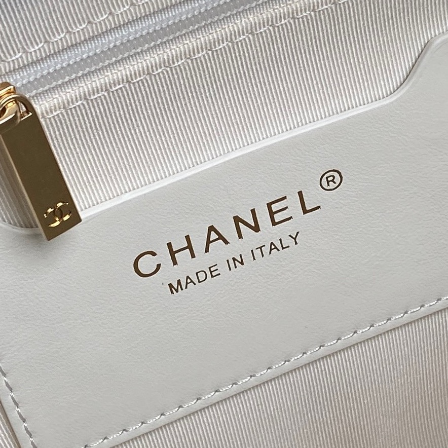 Chanel AS4933 Bowling Bag Shiny Crumpled Lambskin Gold-Tone Metal White