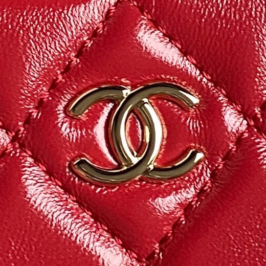 Chanel AS5156 Camera Case Shiny Crumpled Lambskin Gold-Tone Metal Red