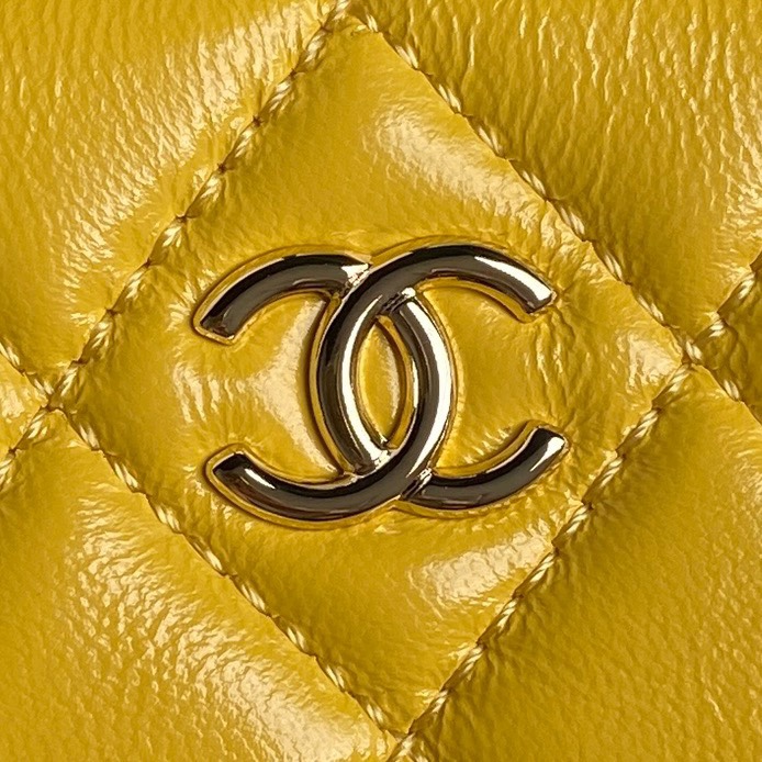 Chanel AS5156 Camera Case Shiny Crumpled Lambskin Gold-Tone Metal Yellow