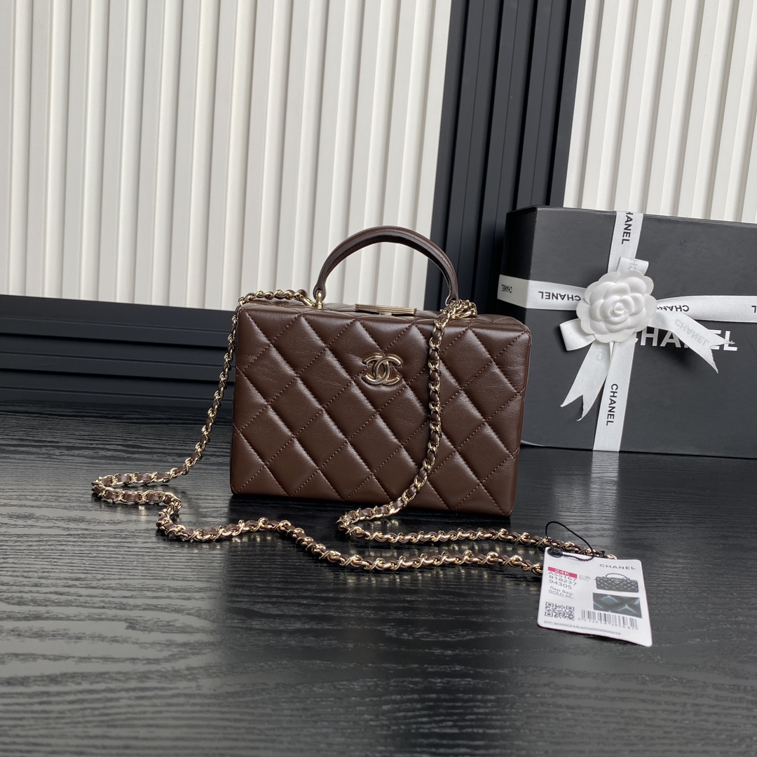 Chanel AS5167 Mini Box Bag Lambskin Gold-Tone Metal Brown