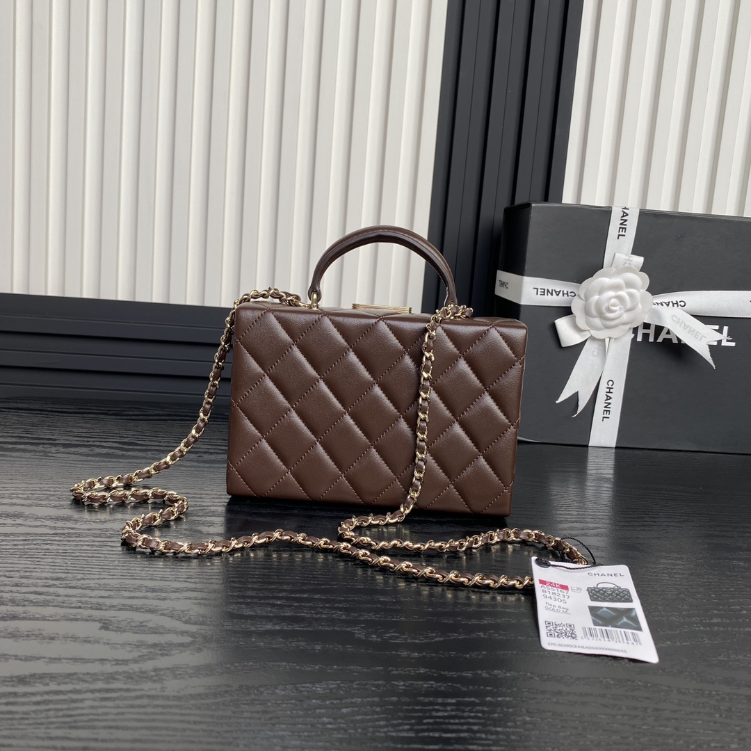 Chanel AS5167 Mini Box Bag Lambskin Gold-Tone Metal Brown