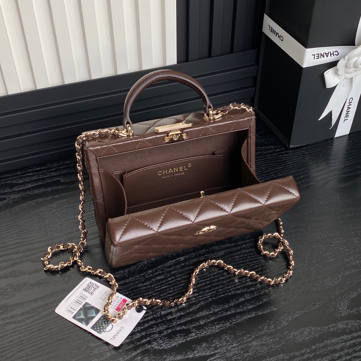 Chanel AS5167 Mini Box Bag Lambskin Gold-Tone Metal Brown