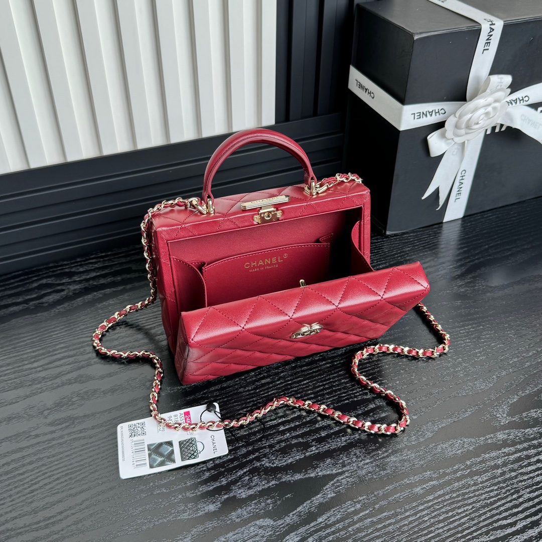 Chanel AS5167 Mini Box Bag Lambskin Gold-Tone Metal Red