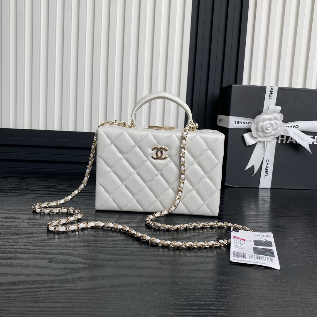 Chanel AS5167 Mini Box Bag Lambskin Gold-Tone Metal White