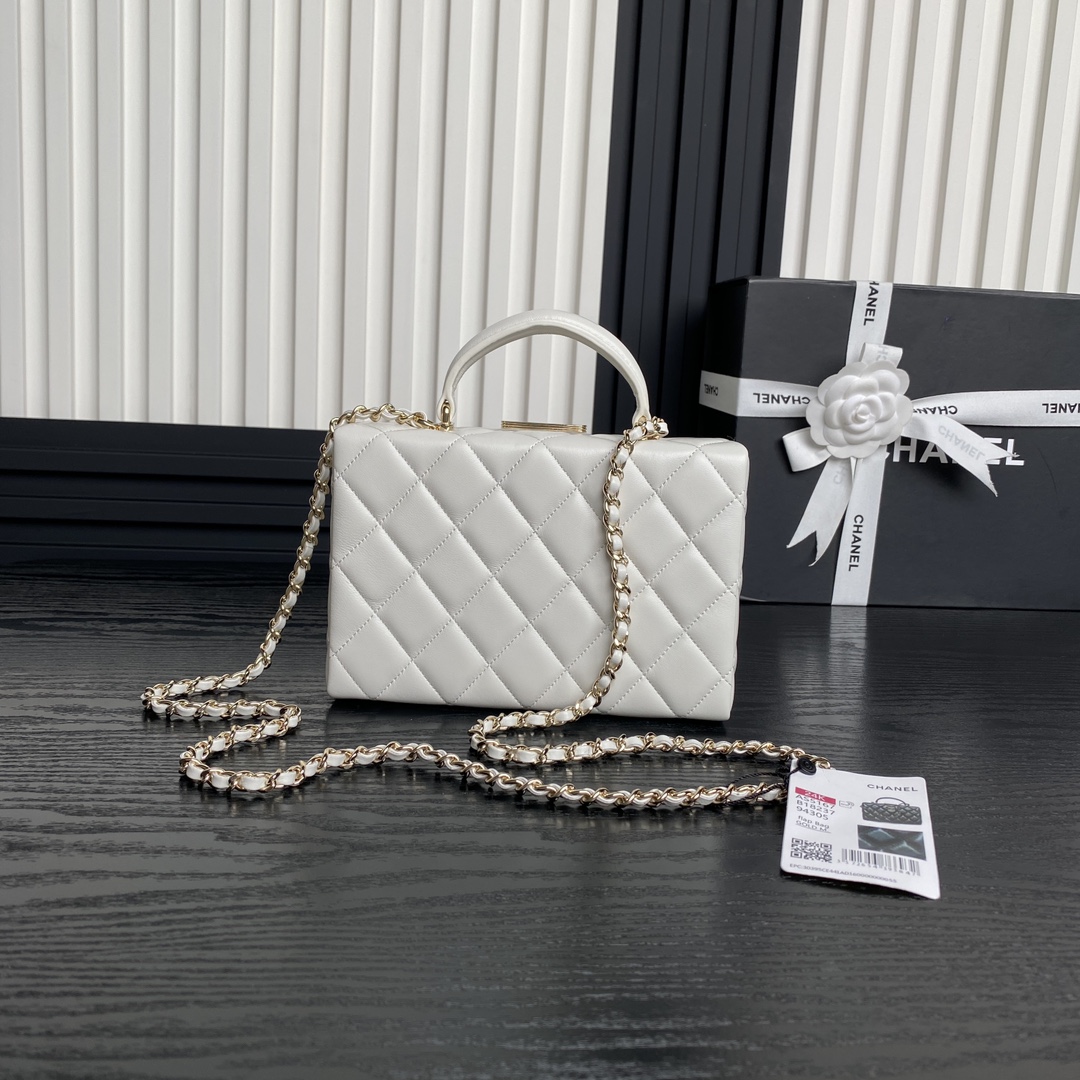 Chanel AS5167 Mini Box Bag Lambskin Gold-Tone Metal White