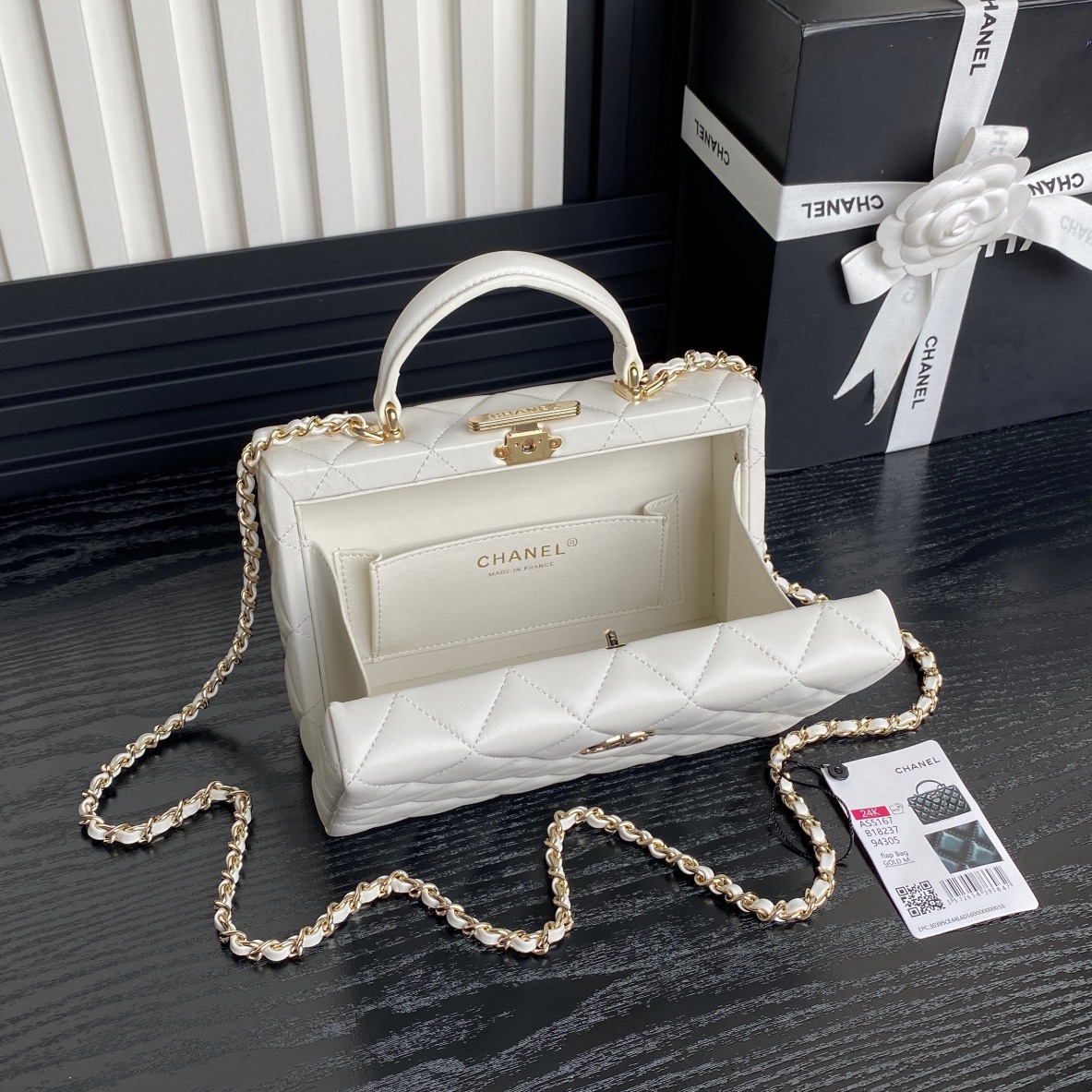 Chanel AS5167 Mini Box Bag Lambskin Gold-Tone Metal White