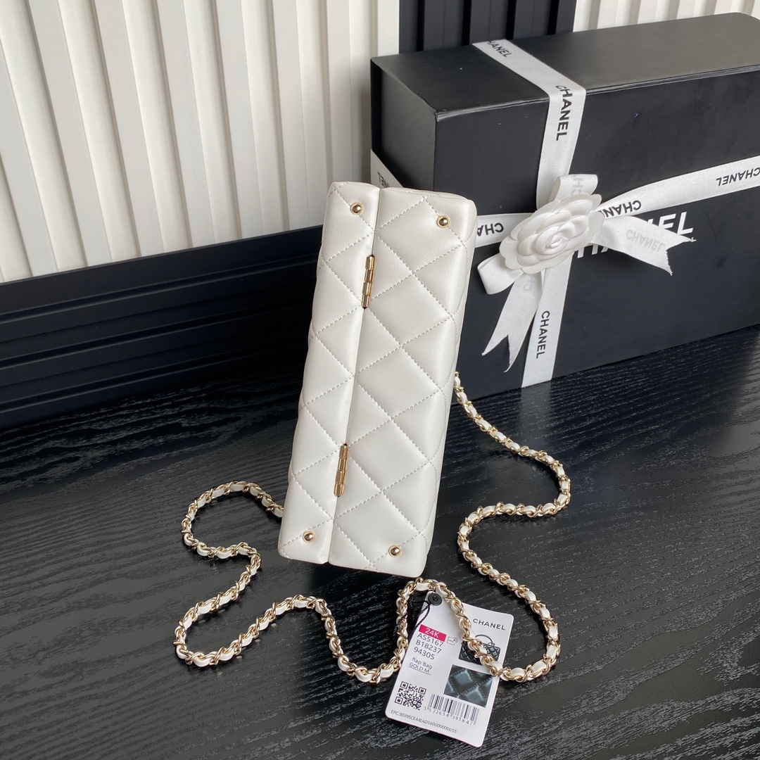 Chanel AS5167 Mini Box Bag Lambskin Gold-Tone Metal White