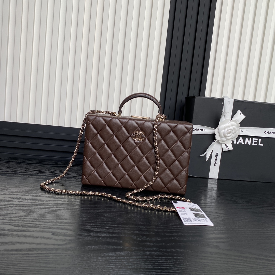 Chanel AS5168 Small Box Bag Lambskin Gold-Tone Metal Brown