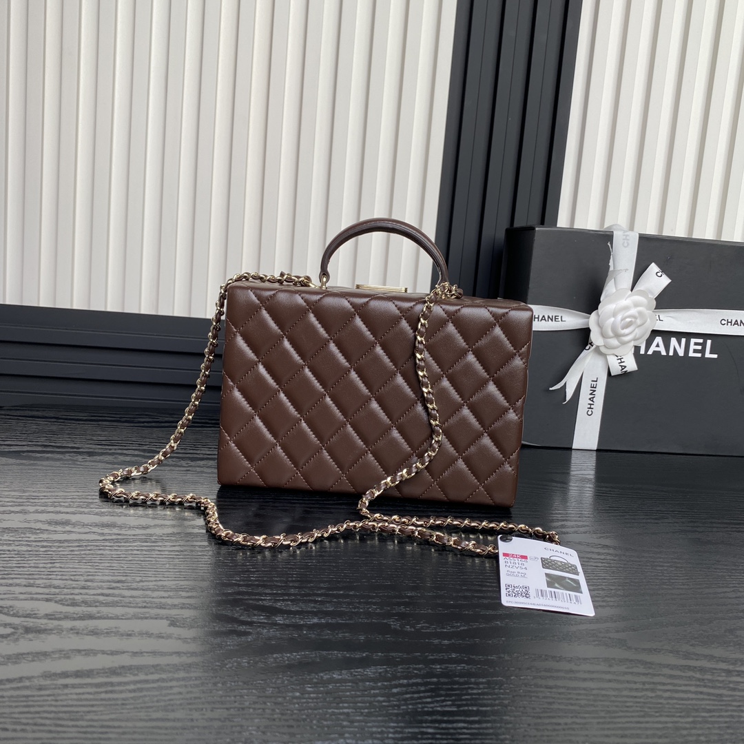 Chanel AS5168 Small Box Bag Lambskin Gold-Tone Metal Brown