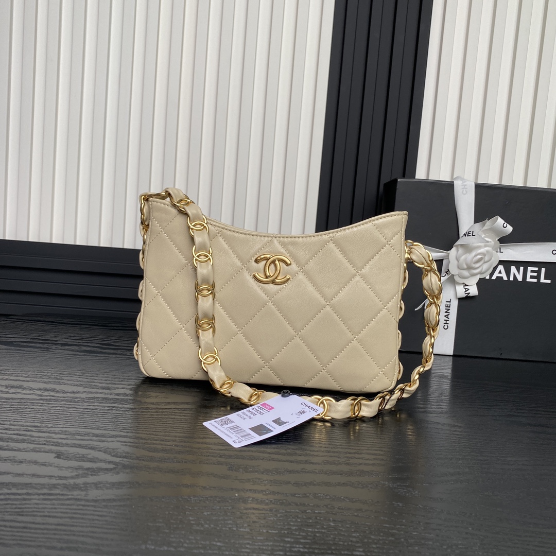 Chanel AS5177 Hobo Bag Lambskin Gold-Tone Metal Beige