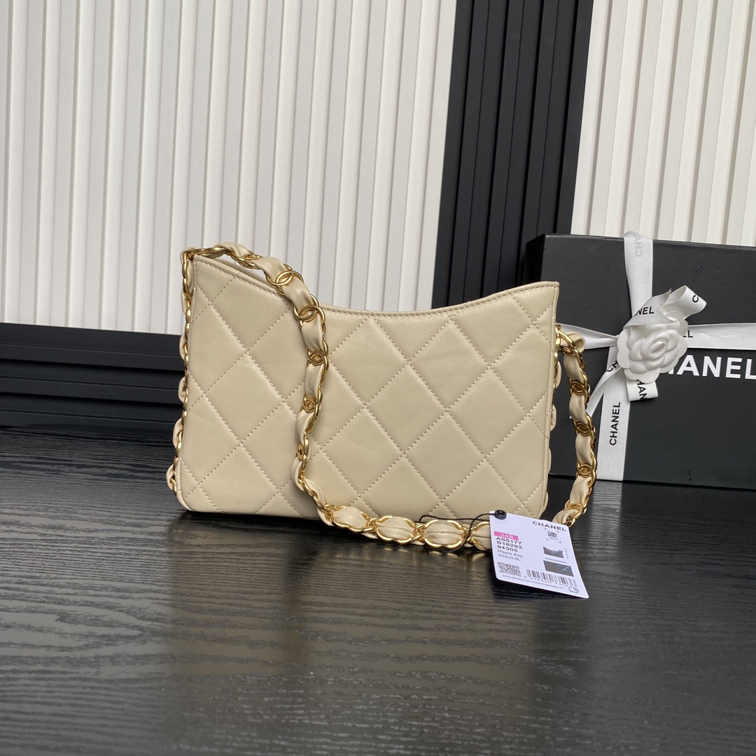 Chanel AS5177 Hobo Bag Lambskin Gold-Tone Metal Beige