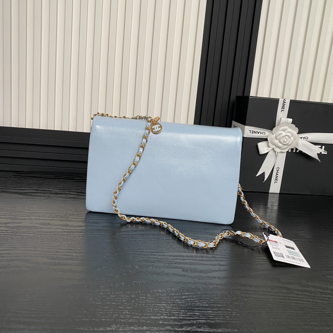 Chanel AS5180 Small Flap Bag Grained Shiny Calfskin Gold-Tone Metal Blue