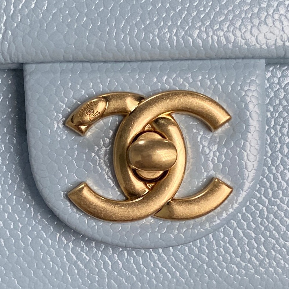 Chanel AS5180 Small Flap Bag Grained Shiny Calfskin Gold-Tone Metal Blue