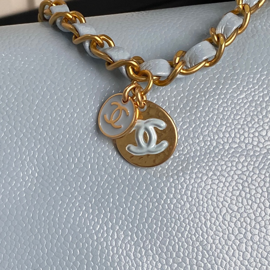 Chanel AS5180 Small Flap Bag Grained Shiny Calfskin Gold-Tone Metal Blue