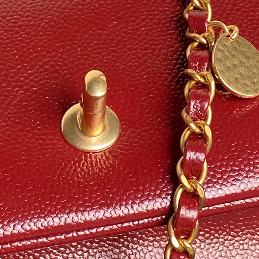 Chanel AS5180 Small Flap Bag Grained Shiny Calfskin Gold-Tone Metal Red