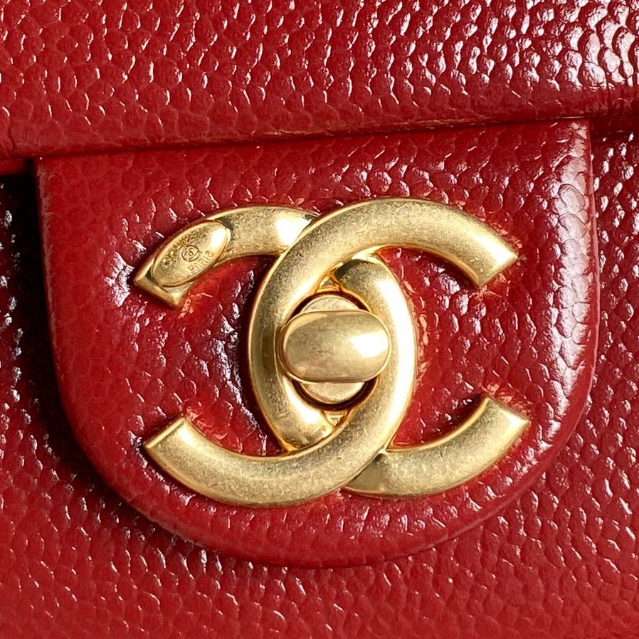 Chanel AS5180 Small Flap Bag Grained Shiny Calfskin Gold-Tone Metal Red
