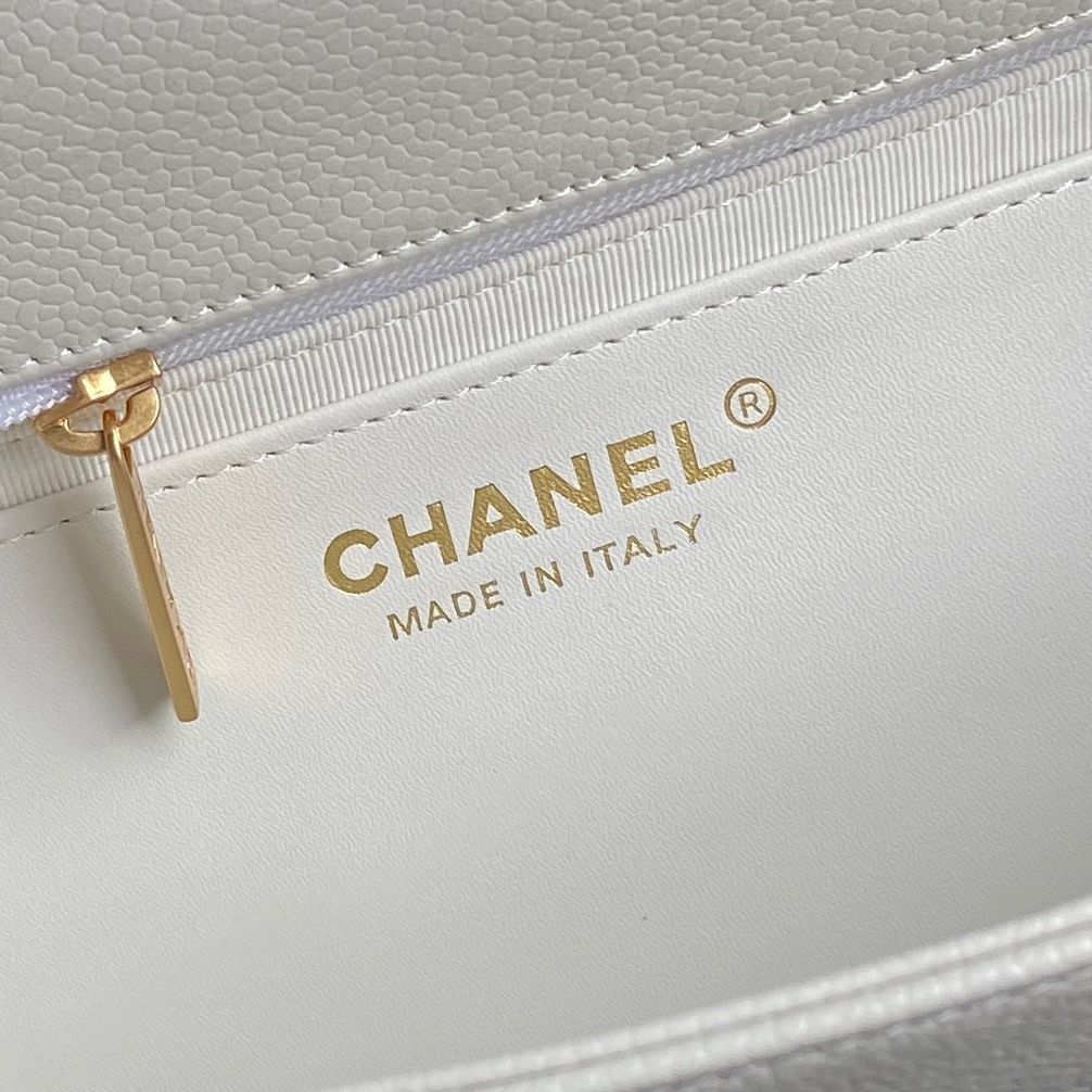 Chanel AS5180 Small Flap Bag Grained Shiny Calfskin Gold-Tone Metal White