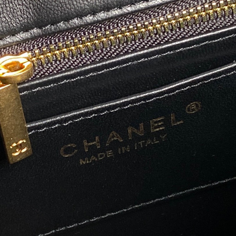 Chanel AS5204 Small Shopping Bag Shiny Lambskin Gold-Tone Metal Black