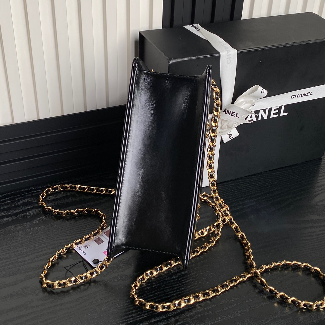 Chanel AS5204 Small Shopping Bag Shiny Lambskin Gold-Tone Metal Black