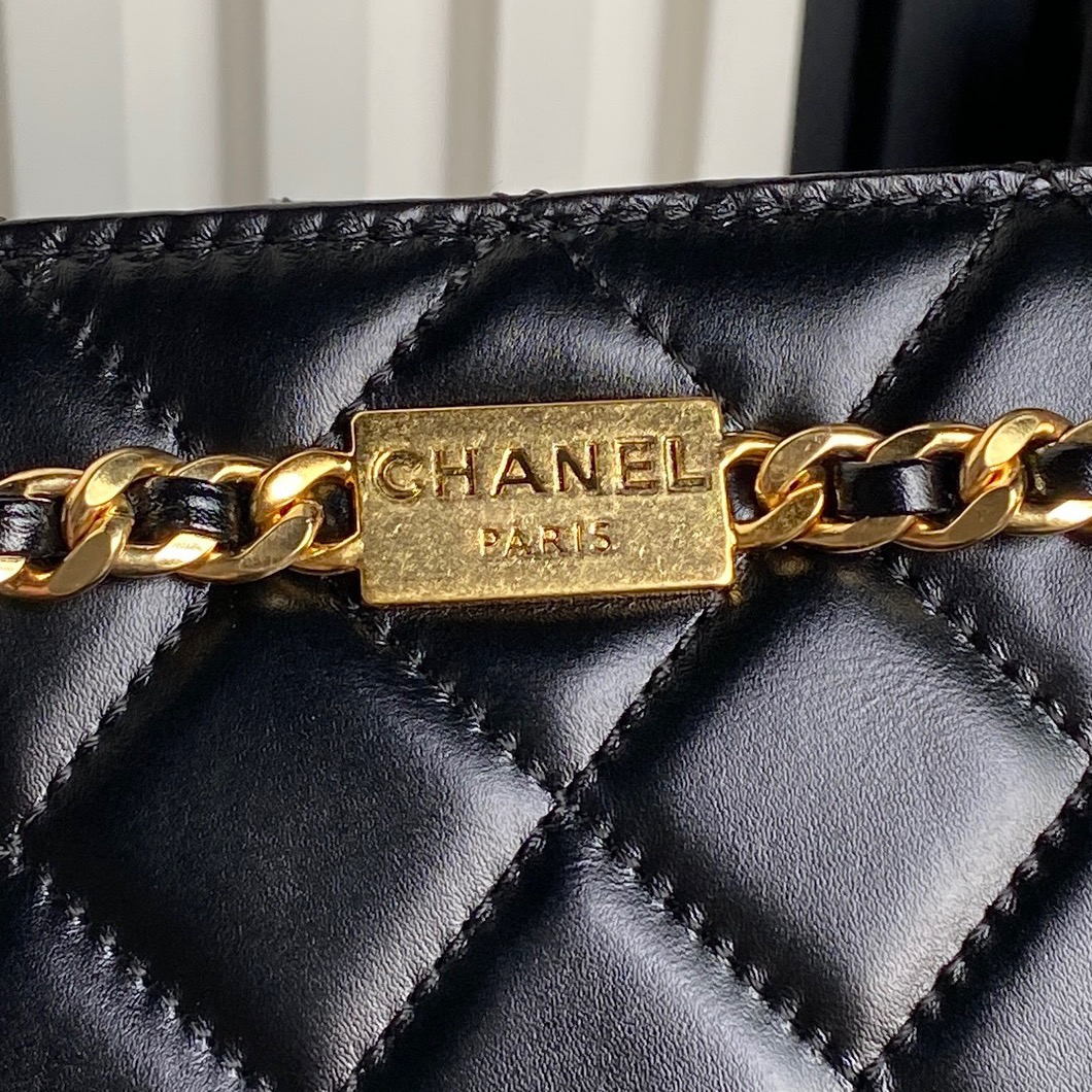 Chanel AS5204 Small Shopping Bag Shiny Lambskin Gold-Tone Metal Black